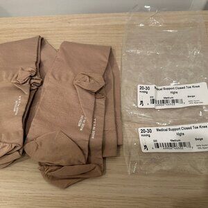 New ! 2 Pairs of Compression Socks Beige Medical Support Closed Toe Knee sz M